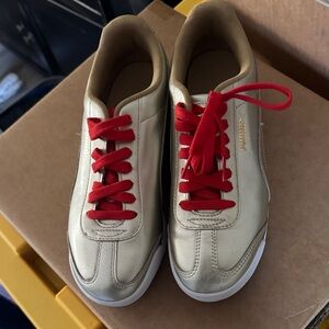 Puma Metallic Gold Sneakers with Red and navy/cobalt blue Accents
